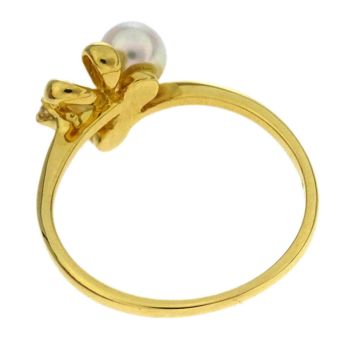Mikimoto Ring 18K Genuine Pearl Diamond Gold #49