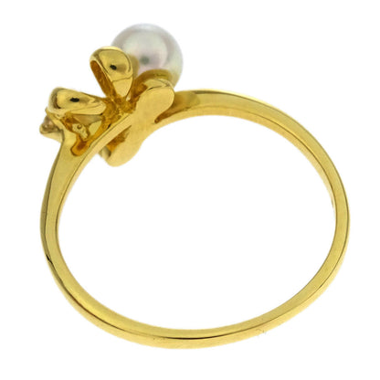 Mikimoto Ring 18K Genuine Pearl Diamond Gold #49