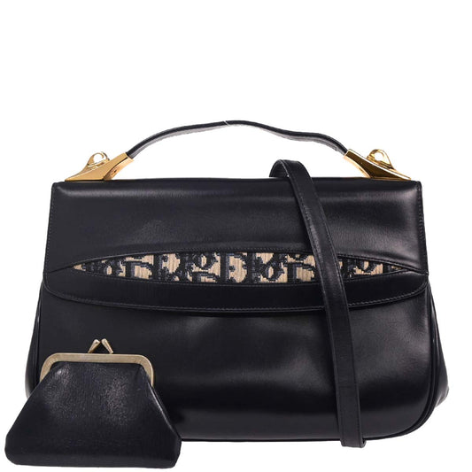 Christian Dior Navy Leather Canvas Trotter 2way Shoulder Handbag