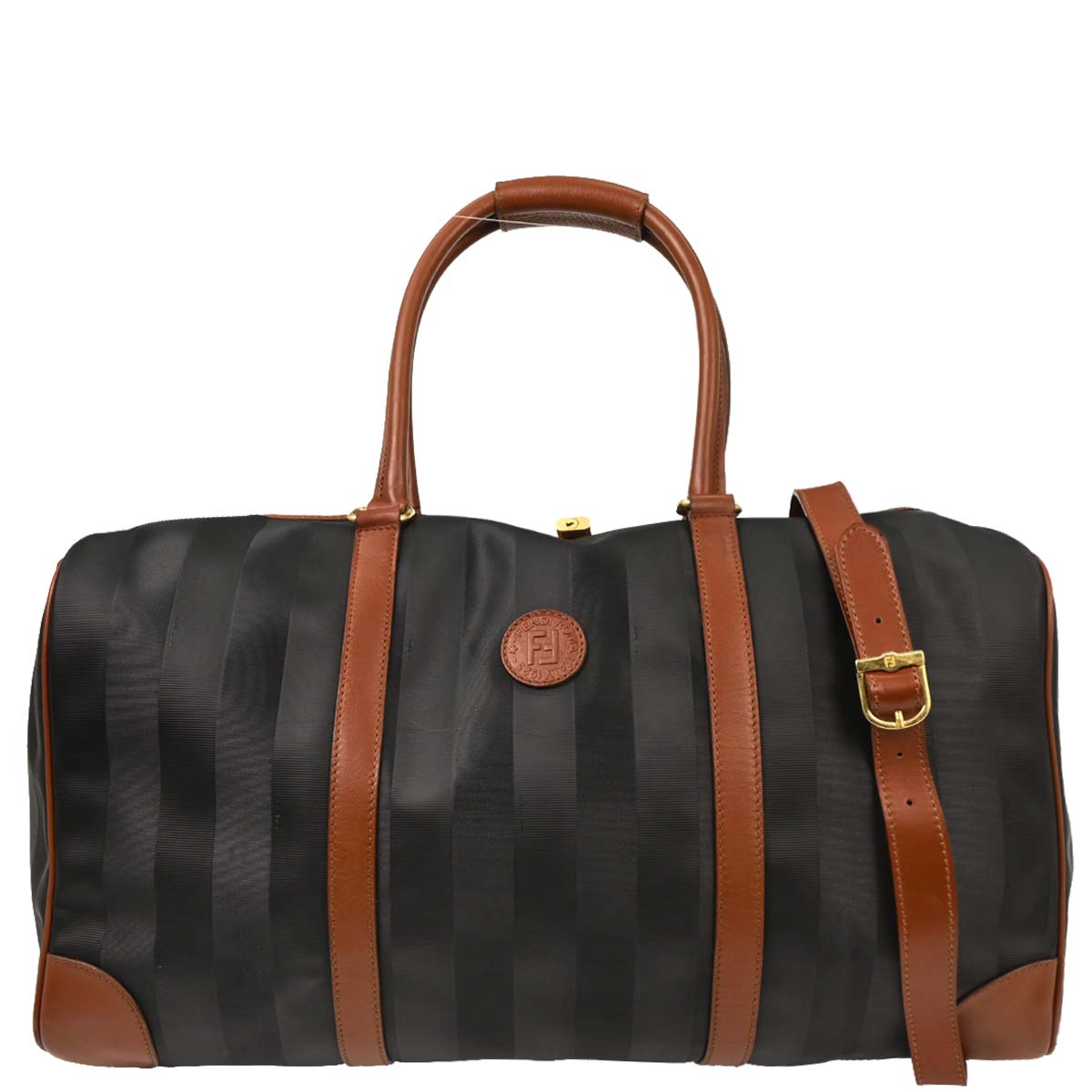 Fendi Black PVC Pequin 2way Shoulder Duffle Handbag