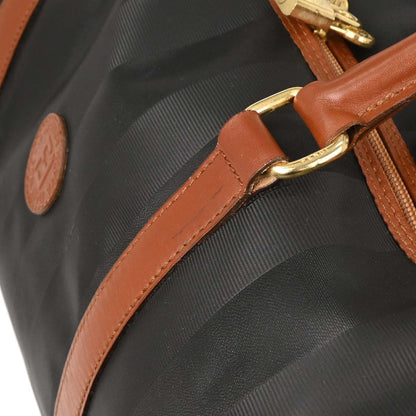 Fendi Black PVC Pequin 2way Shoulder Duffle Handbag