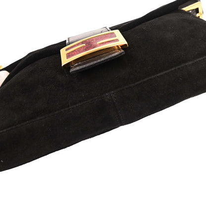 Fendi Black Suede Baguette Handbag