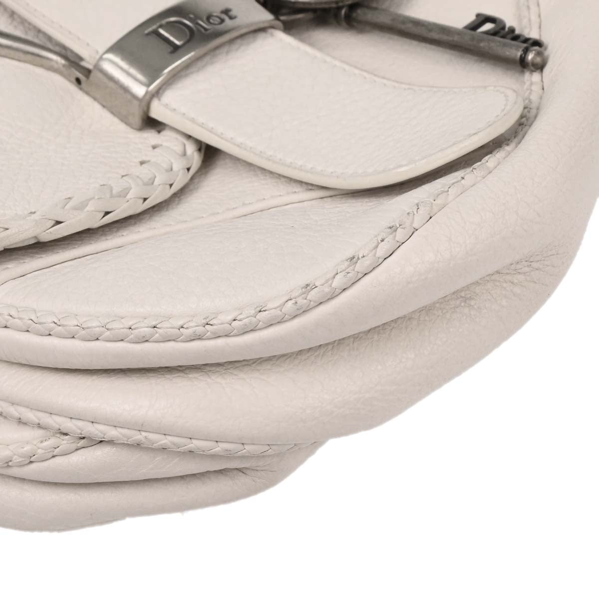 Christian Dior White Leather Gaucho Saddle Handbag