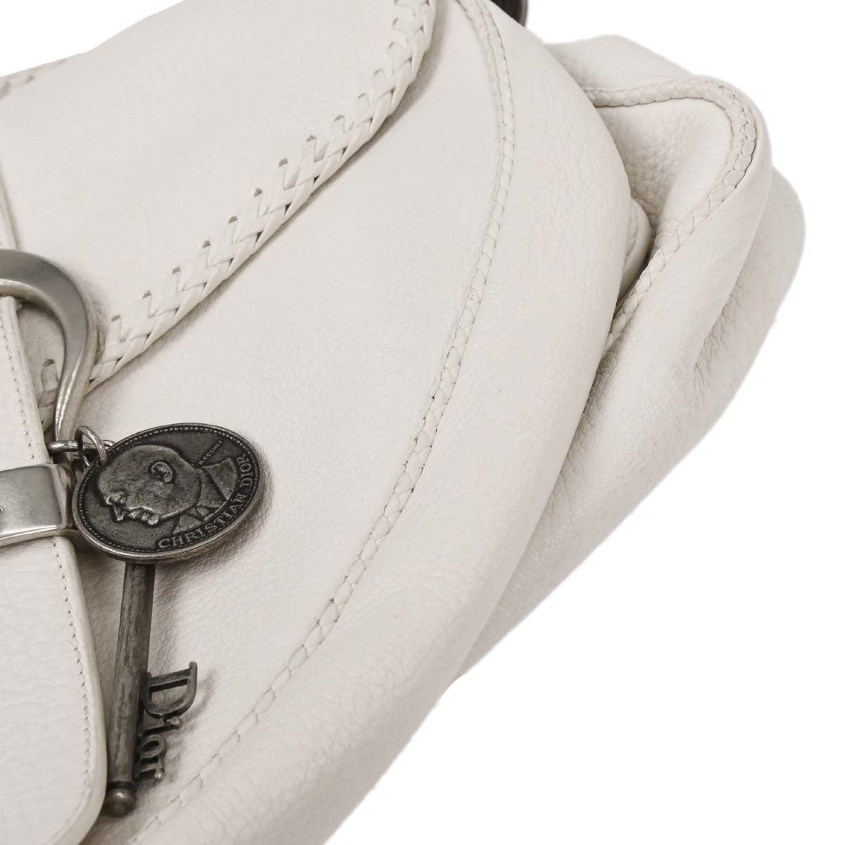 Christian Dior White Leather Gaucho Saddle Handbag