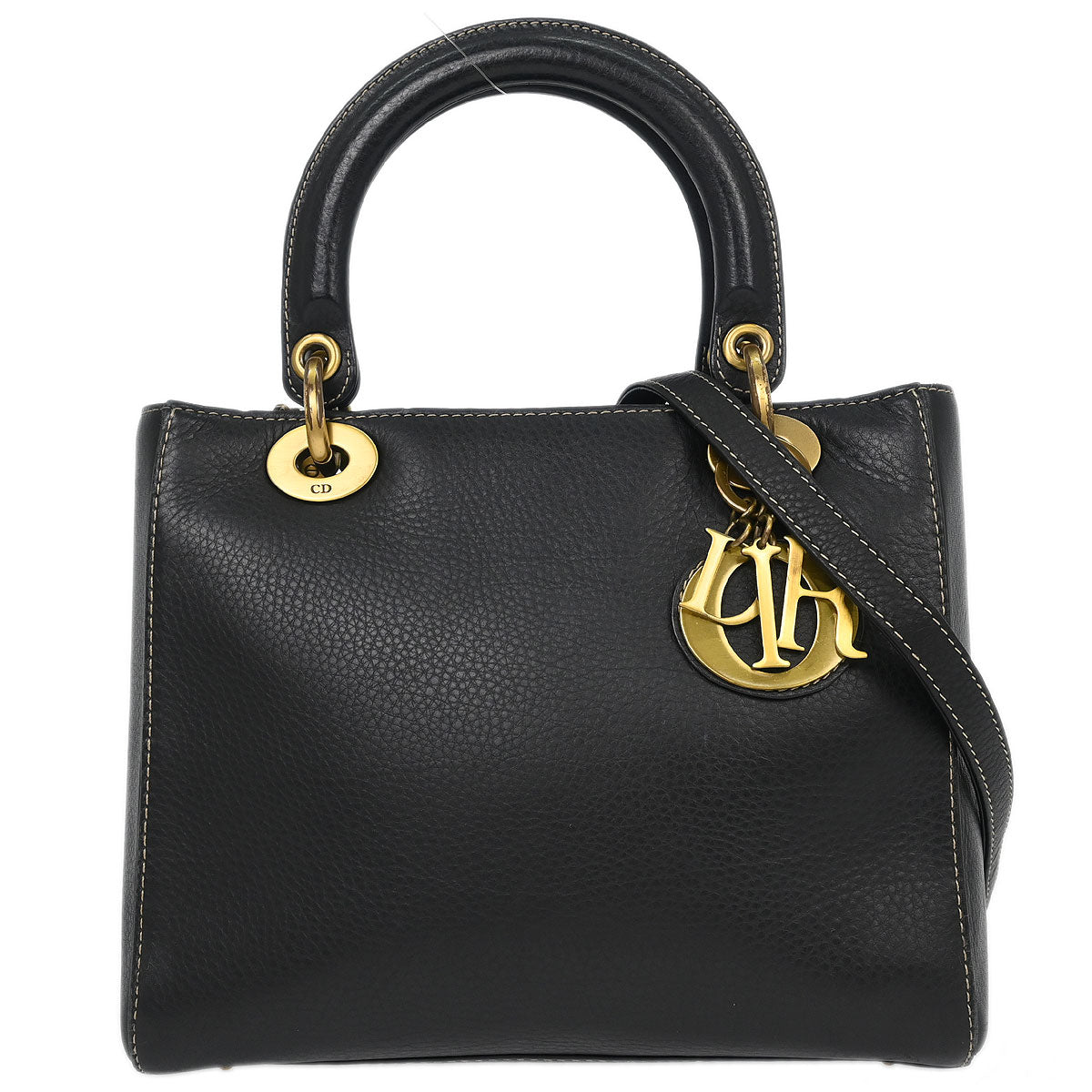 Christian Dior Black Calfskin Lady Dior 2way Shoulder Handbag