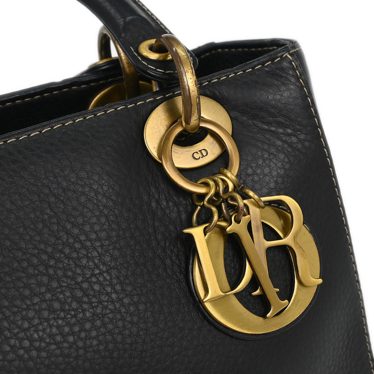 Christian Dior Black Calfskin Lady Dior 2way Shoulder Handbag