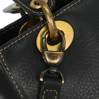 Christian Dior Black Calfskin Lady Dior 2way Shoulder Handbag