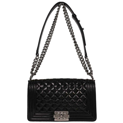 Boy Chanel 2014 Black Patent Leather Medium Shoulder Bag