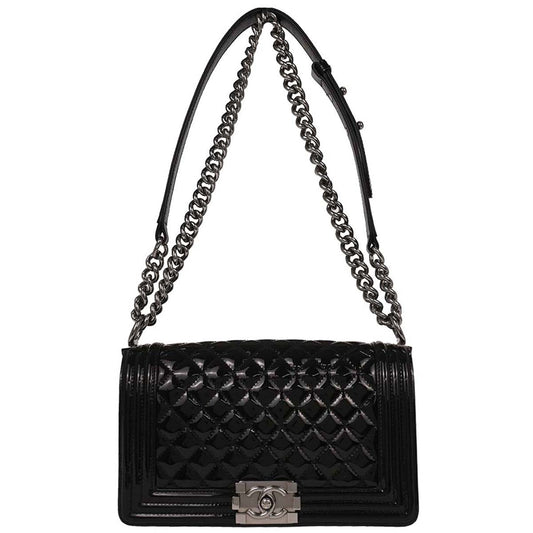 Boy Chanel 2014 Black Patent Leather Medium Shoulder Bag