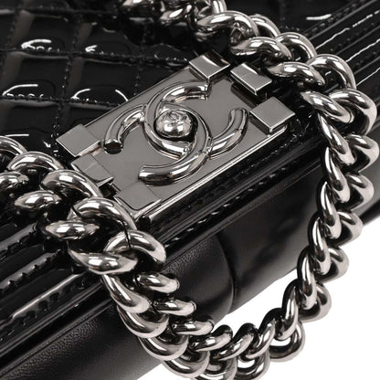 Boy Chanel 2014 Black Patent Leather Medium Shoulder Bag