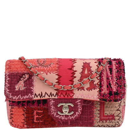 Chanel 2017 Pink Tweed Single Flap Patchwork Shoulder Bag