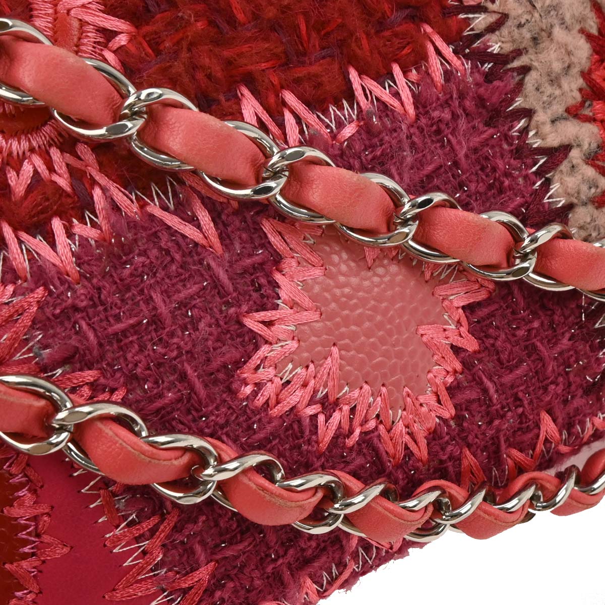 Chanel 2017 Pink Tweed Single Flap Patchwork Shoulder Bag