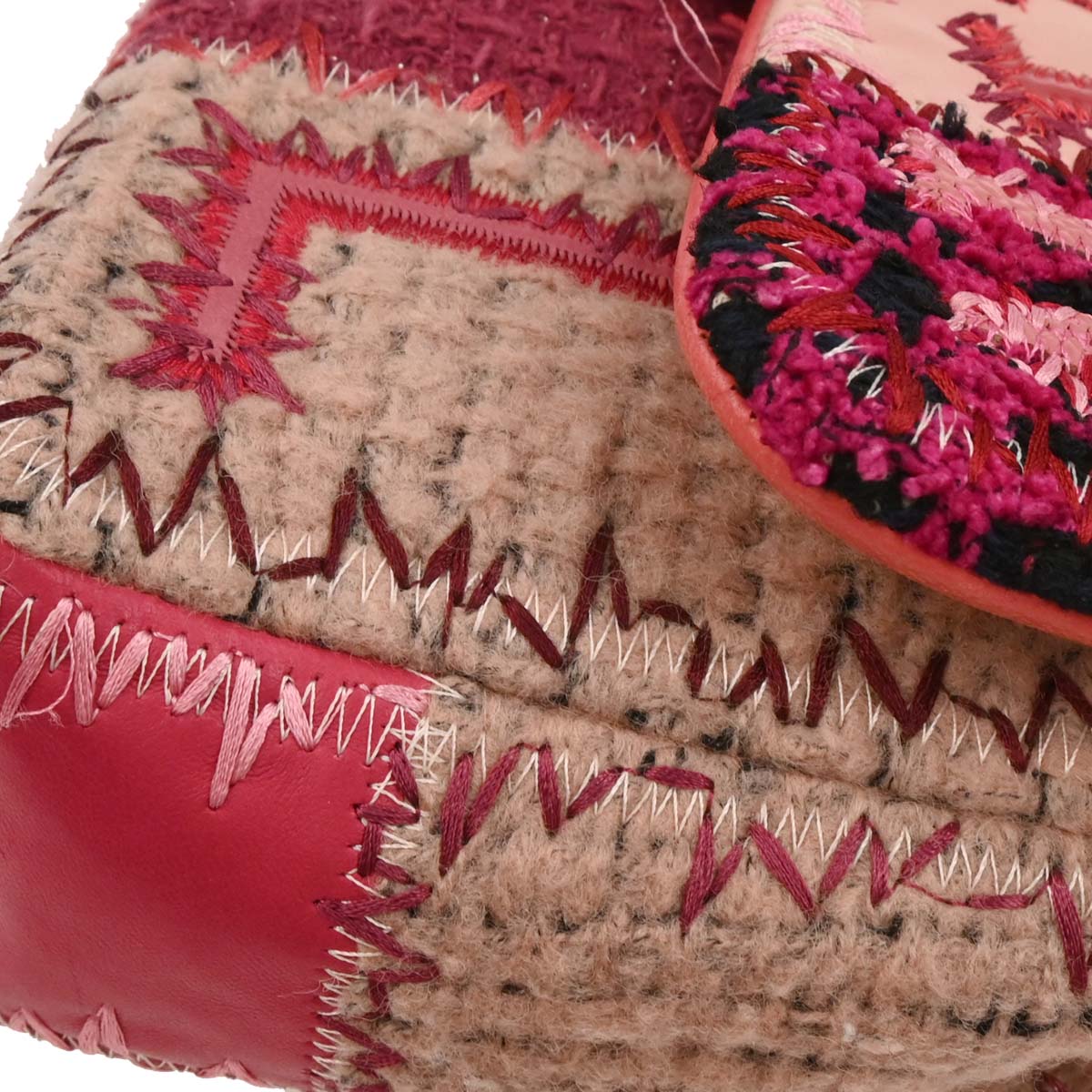 Chanel 2017 Pink Tweed Single Flap Patchwork Shoulder Bag