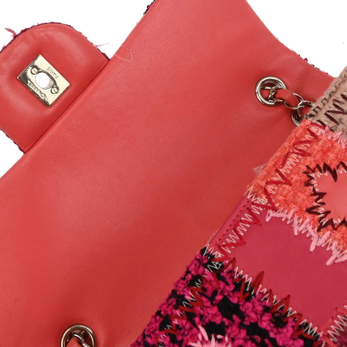 Chanel 2017 Pink Tweed Single Flap Patchwork Shoulder Bag