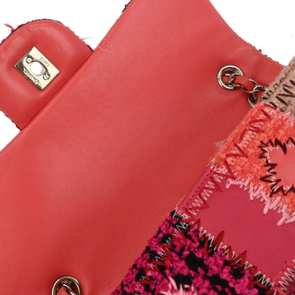 Chanel 2017 Pink Tweed Single Flap Patchwork Shoulder Bag