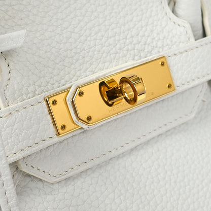 Hermes White Taurillon Clemence Birkin 30 Handbag