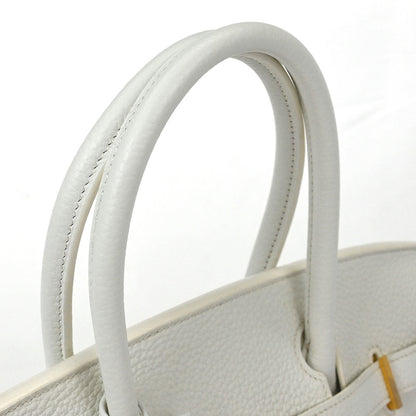 Hermes White Taurillon Clemence Birkin 30 Handbag
