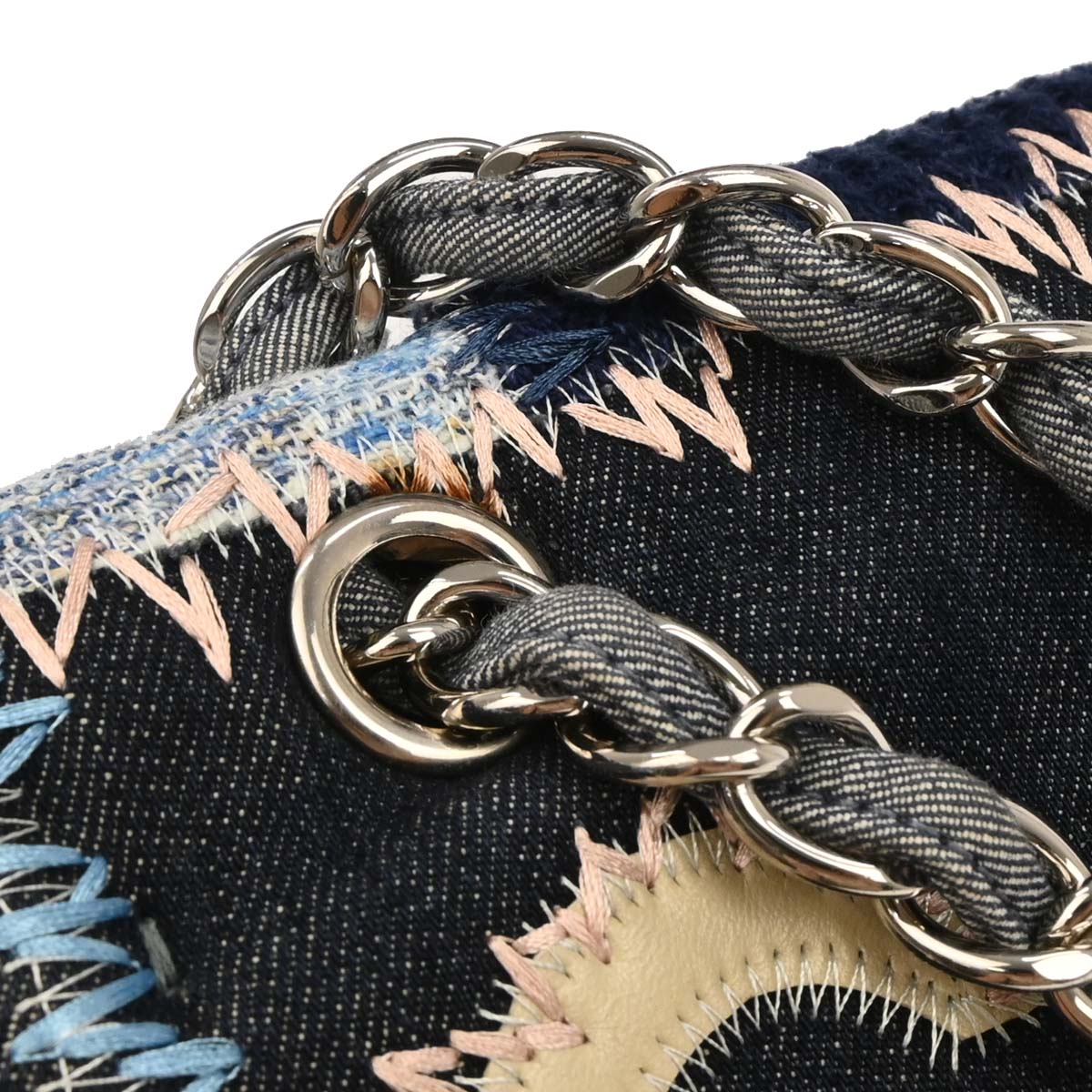 Chanel 2014-2015 Blue Tweed Tweed Single Flap Patchwork Shoulder Bag