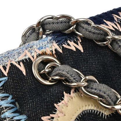 Chanel 2014-2015 Blue Tweed Tweed Single Flap Patchwork Shoulder Bag