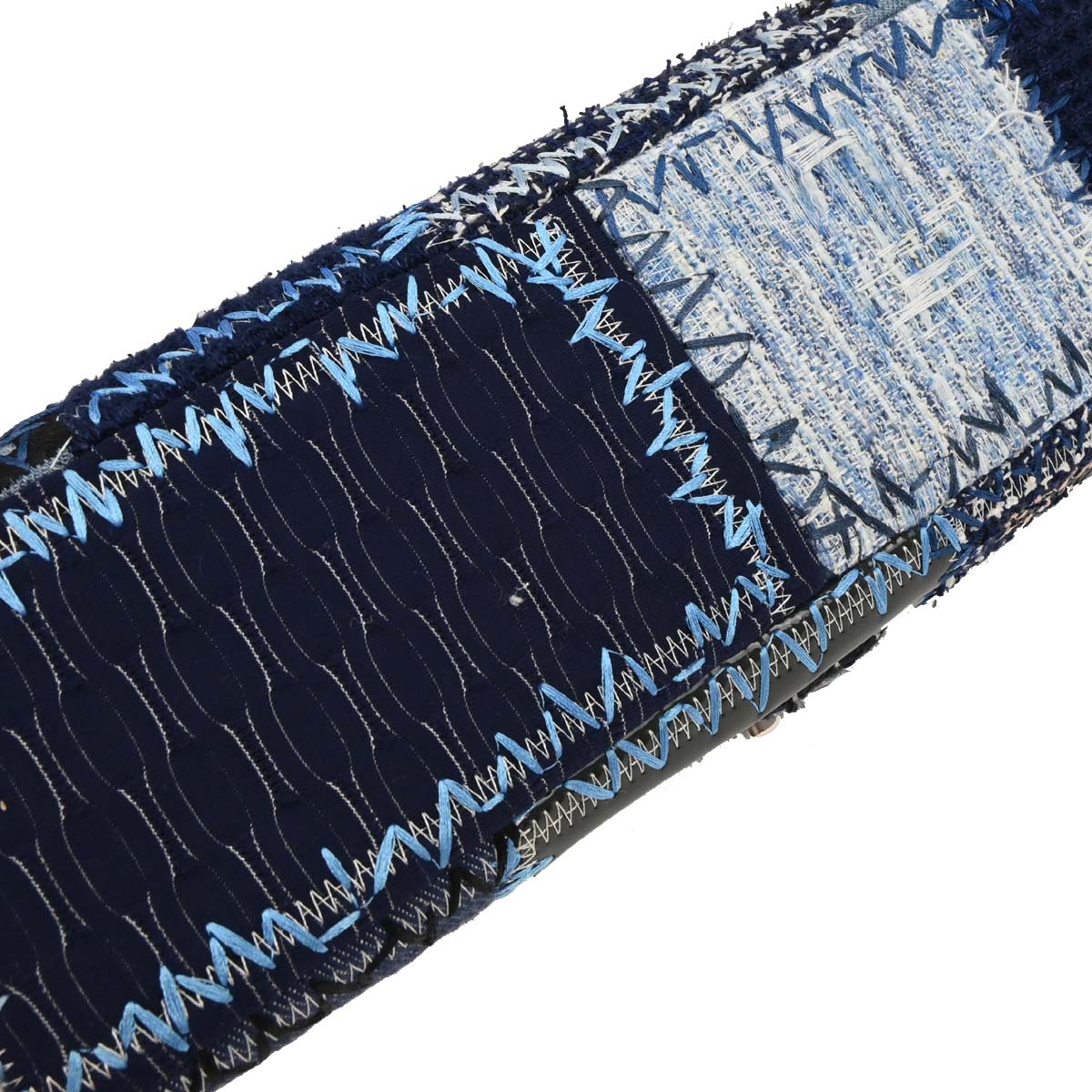 Chanel 2014-2015 Blue Tweed Tweed Single Flap Patchwork Shoulder Bag