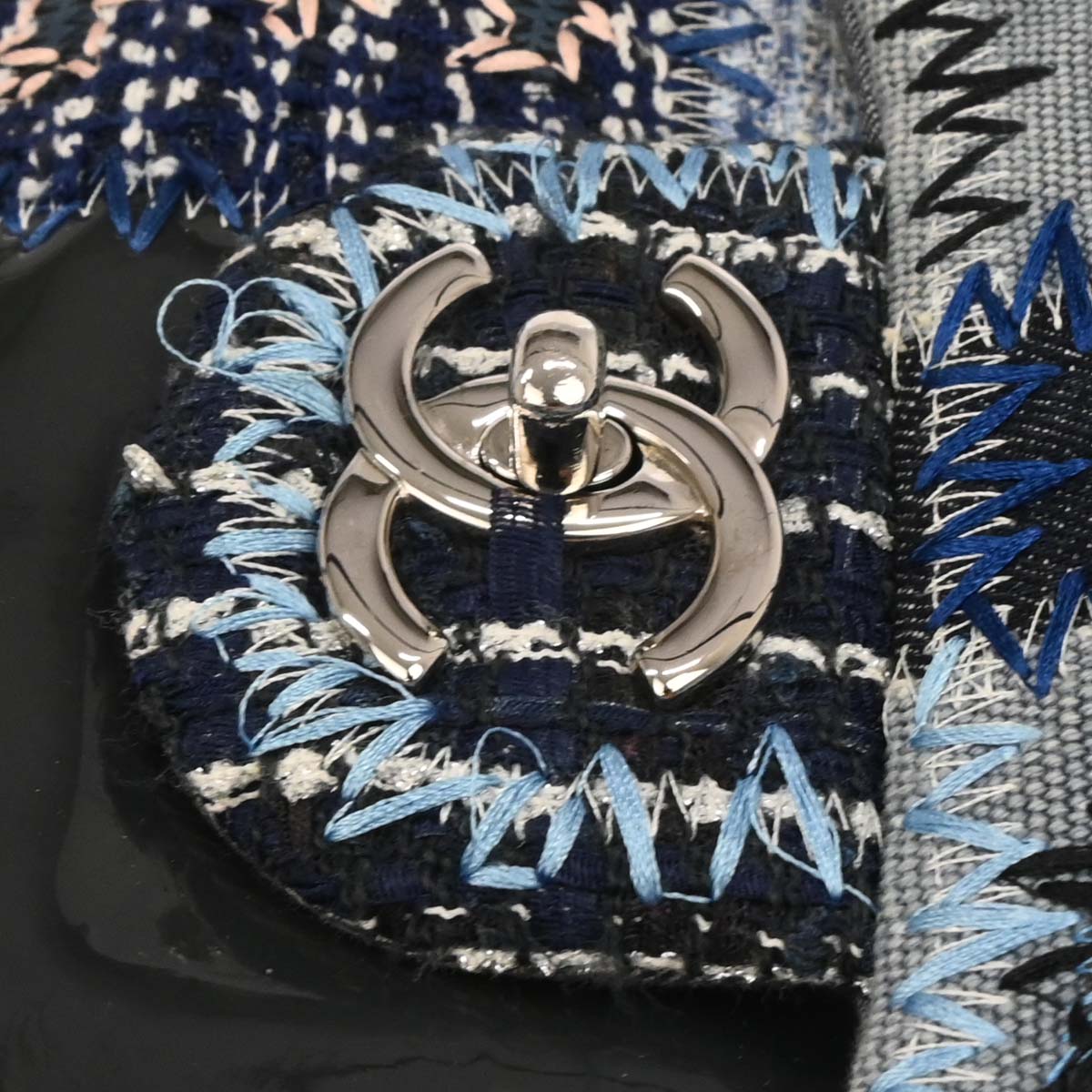 Chanel 2014-2015 Blue Tweed Tweed Single Flap Patchwork Shoulder Bag