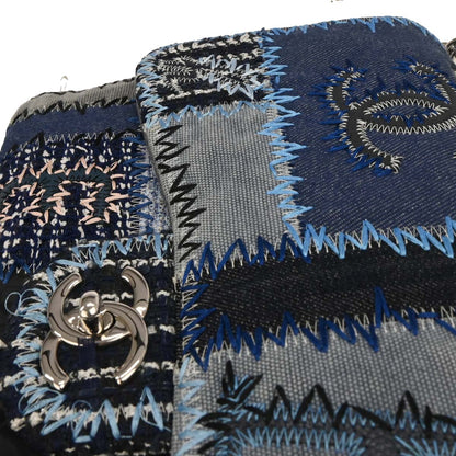 Chanel 2014-2015 Blue Tweed Tweed Single Flap Patchwork Shoulder Bag