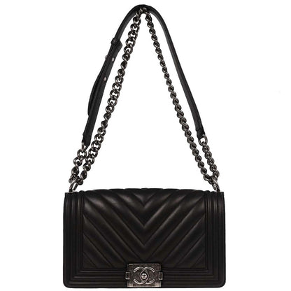 Boy Chanel Black Lambskin Chevron Medium Shoulder Bag