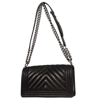 Boy Chanel Black Lambskin Chevron Medium Shoulder Bag