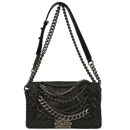 Boy Reverso Chanel 2013-2014 Black Lambskin Medium Shoulder Bag