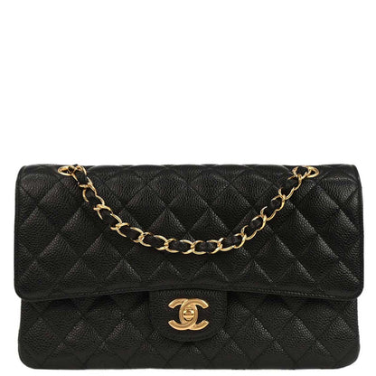 Chanel 2017 Black Caviar Medium Classic Double Flap Shoulder Bag
