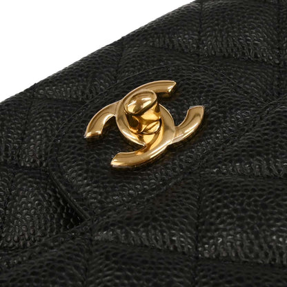 Chanel 2017 Black Caviar Medium Classic Double Flap Shoulder Bag