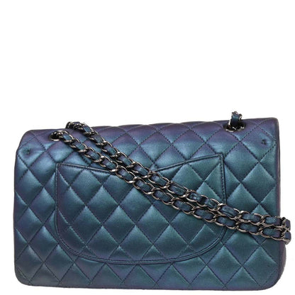 Chanel Metallic Blue Lambskin Medium Classic Double Flap Shoulder Bag