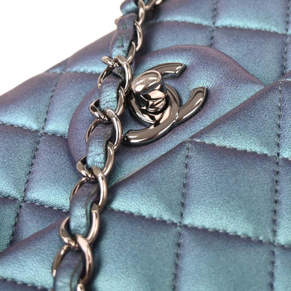 Chanel Metallic Blue Lambskin Medium Classic Double Flap Shoulder Bag