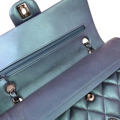 Chanel Metallic Blue Lambskin Medium Classic Double Flap Shoulder Bag