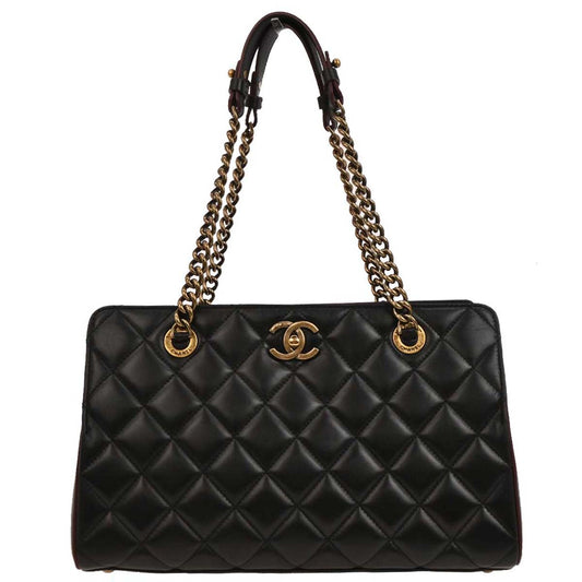 Chanel 2012-2013 Black Lambskin Tote Chain Handbag