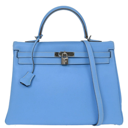Hermes Blue Aztec Epsom Kelly 35 Retourne 2way Shoulder Handbag