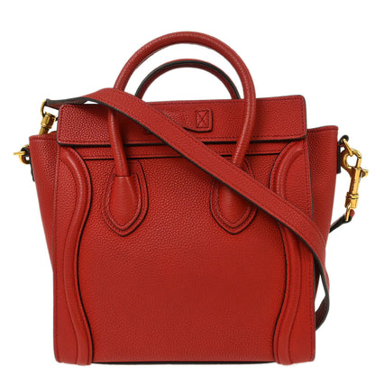 Celine Red Leather Nano Luggage Tote Handbag