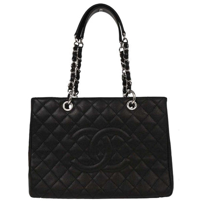Chanel 2011 Black Caviar Grand Shopping Tote GST Chain Handbag