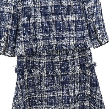 Chanel Setup Suit Jacket Skirt Navy #36