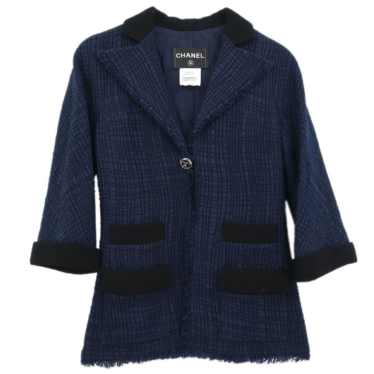 Chanel Single Breasted Jacket Navy #34