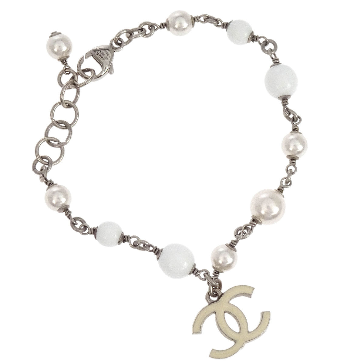 Chanel CC Chain Bracelet Silver Costume Pearl C19C