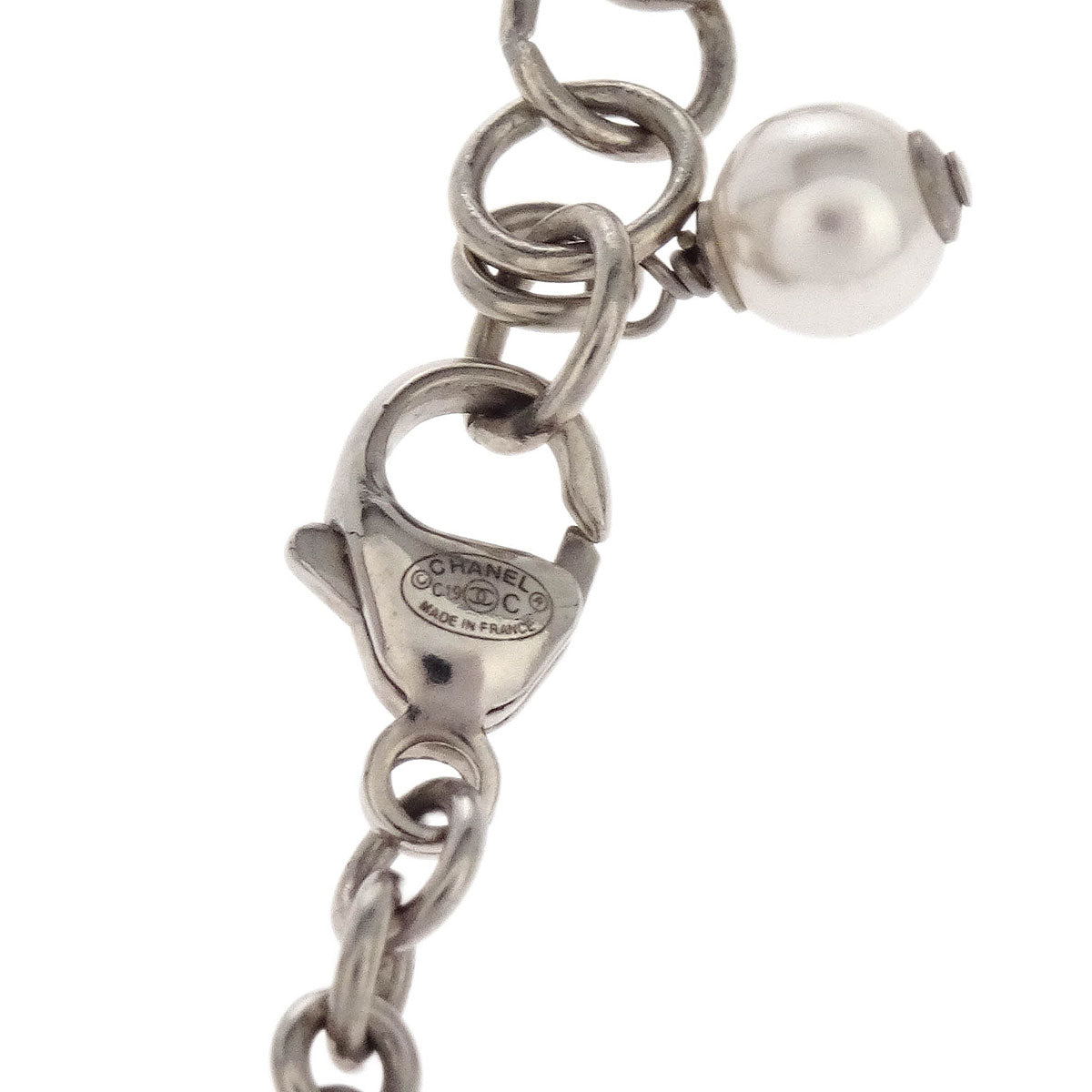 Chanel CC Chain Bracelet Silver Costume Pearl C19C