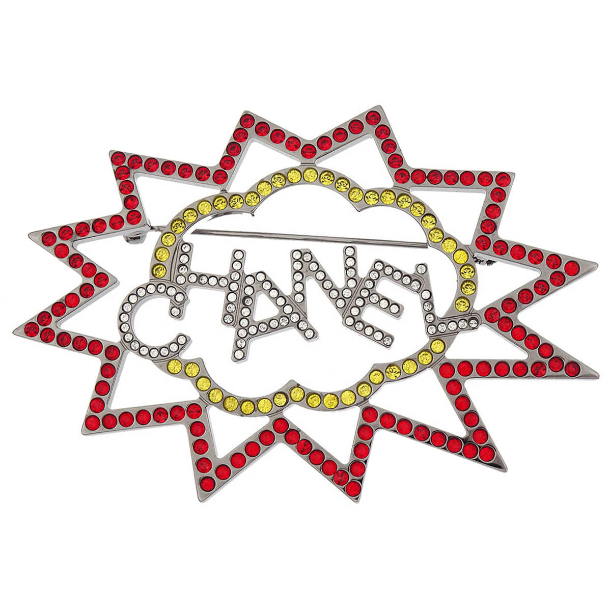 Chanel Brooch Pin Rhinestone Silver Red