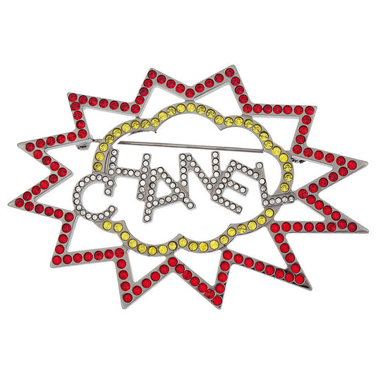 Chanel Brooch Pin Rhinestone Silver Red