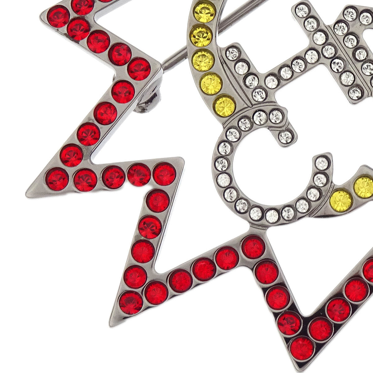 Chanel Brooch Pin Rhinestone Silver Red