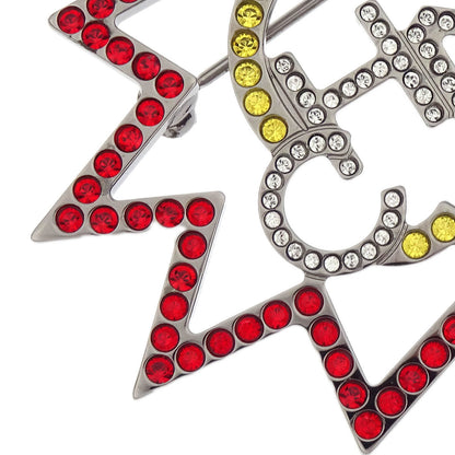 Chanel Brooch Pin Rhinestone Silver Red