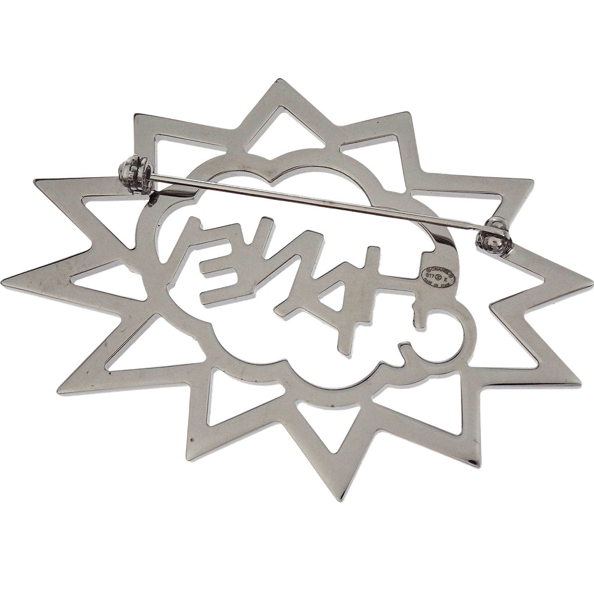 Chanel Brooch Pin Rhinestone Silver Red