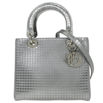 Christian Dior Silver Medium Lady Dior Cannage 2way Shoulder Handbag