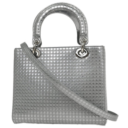 Christian Dior Silver Medium Lady Dior Cannage 2way Shoulder Handbag