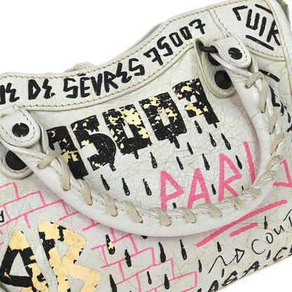 Balenciaga White Classic Mini City Graffiti Handbag